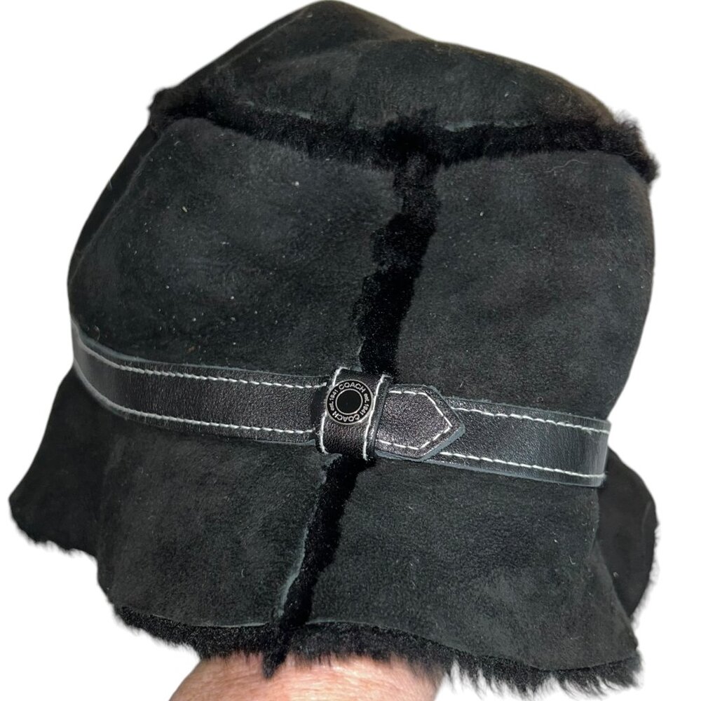 Coach Black Suede Shearling Bucket Hat